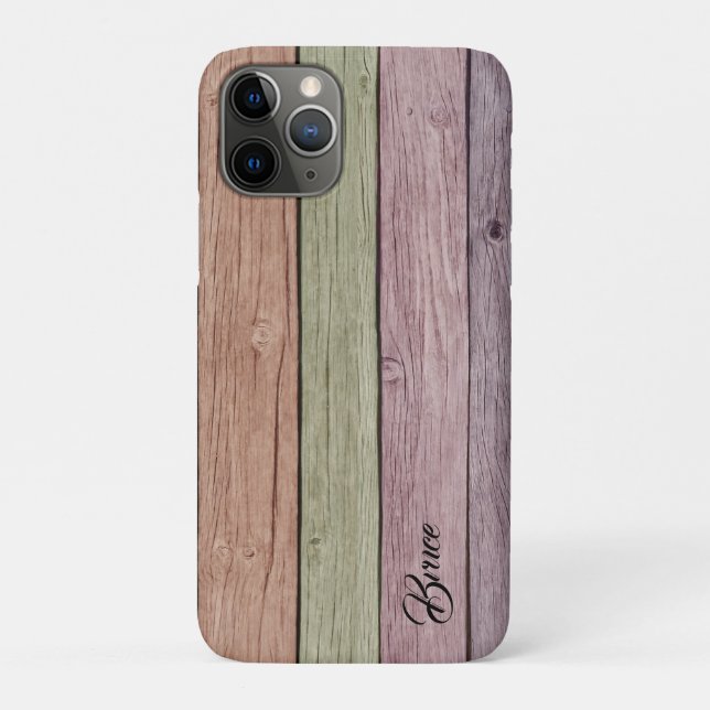 Rustic Pastel Wood Plank Customisable Name  Case-Mate iPhone Case (Back)