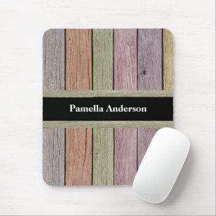 Rustic Pastel Wood Plank Customisable Name  Mouse Mat