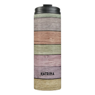 Rustic Pastel Wood Plank Customisable Name  Thermal Tumbler