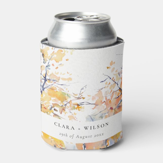 Rustic Pastel Yellow Autumn Fall Landscape Wedding Can Cooler (Can Front)