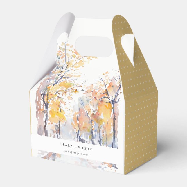 Rustic Pastel Yellow Autumn Fall Landscape Wedding Favour Box (Front Side)