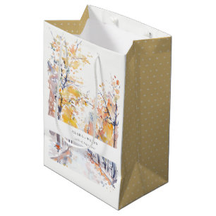 Rustic Pastel Yellow Autumn Fall Landscape Wedding Medium Gift Bag