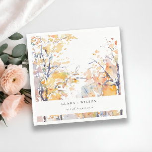 Rustic Pastel Yellow Autumn Fall Landscape Wedding Napkin