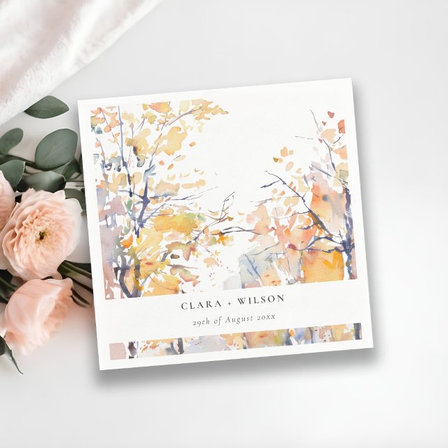 Rustic Pastel Yellow Autumn Fall Landscape Wedding Napkin (Creator Uploaded)