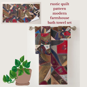 Rustic Patchwork Crazy Quilt Pattern Elegant Bath Towel Set