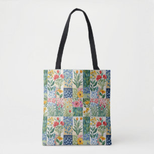 Rustic Patchwork Floral Botanical Garden Pretty Tote Bag