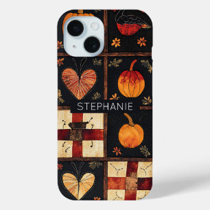 Rustic Patchwork Folk Art Autumn Quilt Pattern iPhone 15 Case