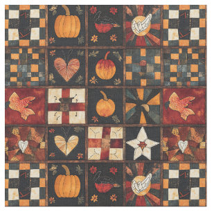 Rustic Patchwork   Folk Art Autumn Quilt Pattern Fabric