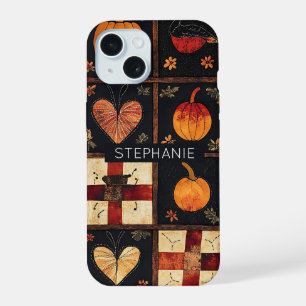 Rustic Patchwork   Folk Art Autumn Quilt Pattern iPhone 15 Case