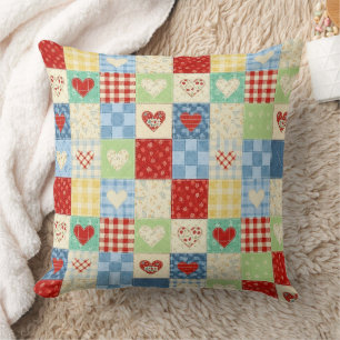 Rustic Patchwork Hearts Picnic Pattern (1) Cushion