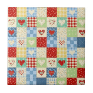 Rustic Patchwork Hearts Picnic Pattern (1) Tile