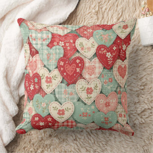 Rustic Patchwork Hearts Picnic Pattern (2) Cushion