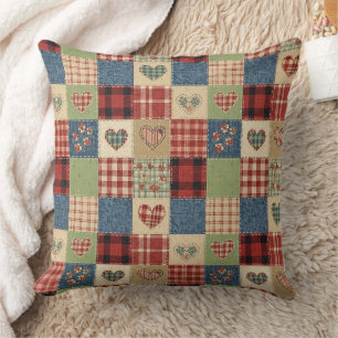 Rustic Patchwork Hearts Picnic Pattern (5) Cushion
