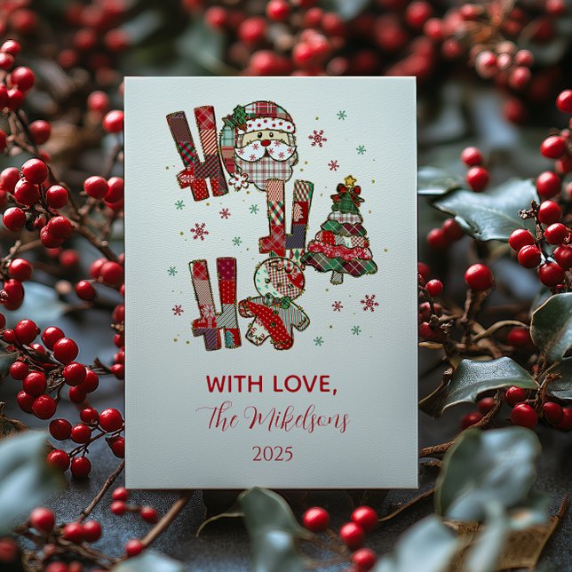 Rustic Patchwork Ho Ho Ho Christmas Holiday Card (Creator Uploaded)