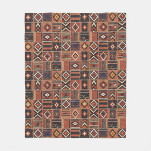 Rustic Patchwork Kilim Geometric Tapestry Fleece Blanket