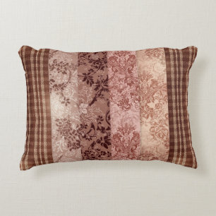 Rustic Patchwork Plaid and Floral Damask Decorative Cushion