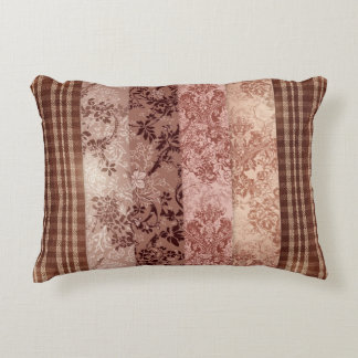 Rustic Patchwork Plaid and Floral Damask Decorative Cushion