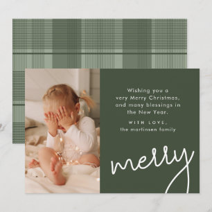 Rustic Patchwork Plaid Merry Christmas Photo Holiday Card