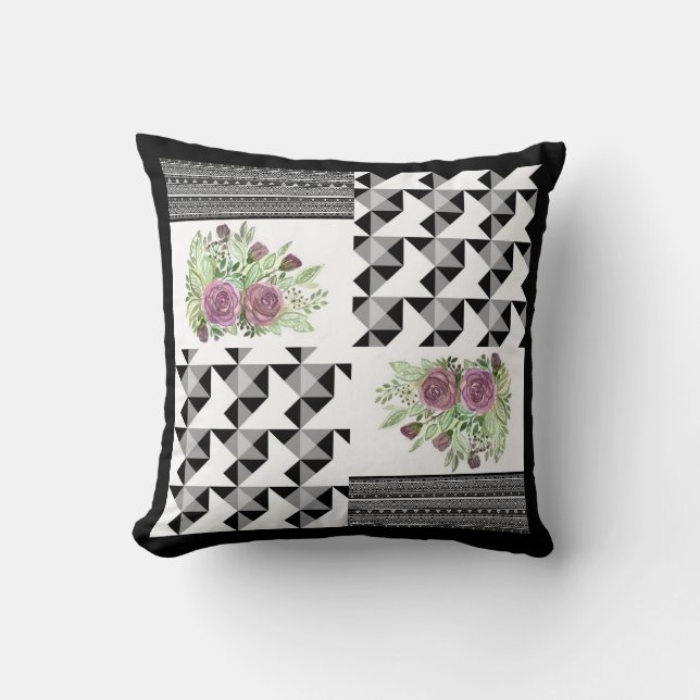 Rustic, patchwork, roses cushion (Front)