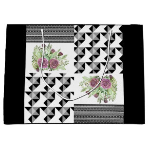 Rustic, patchwork, roses large gift bag