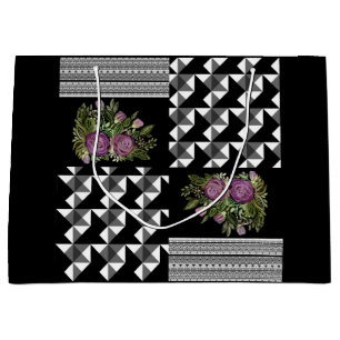 Rustic, patchwork, roses large gift bag