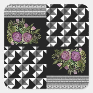 Rustic, patchwork, roses square sticker