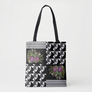 Rustic, patchwork, roses tote bag