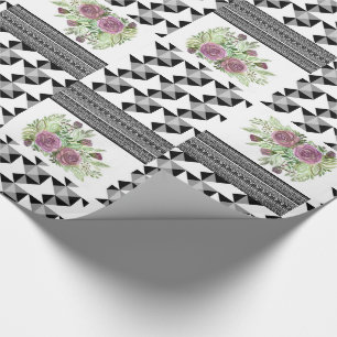 Rustic, patchwork, roses wrapping paper