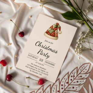Rustic Patchwork Santa Hat Christmas Party  Invitation