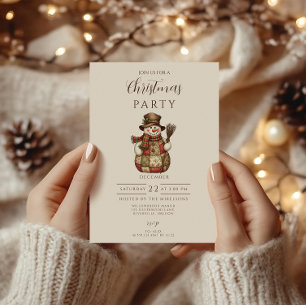 Rustic Patchwork Snowman Christmas Invitation
