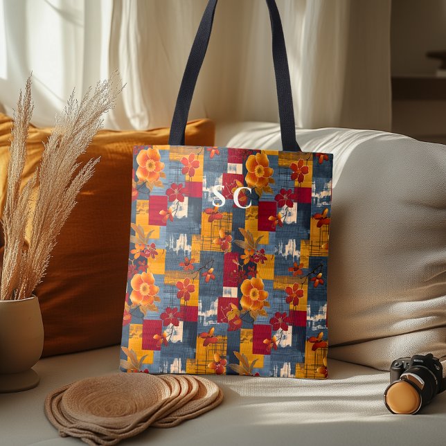Rustic Patchwork Tote with Floral & Autumn Leaves (Creator Uploaded)