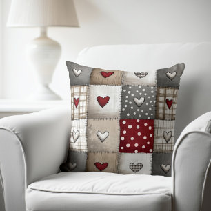 Rustic Patchwork with Hearts Cushion