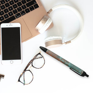 Rustic Patina Copper Monogrammed Black Ink Pen