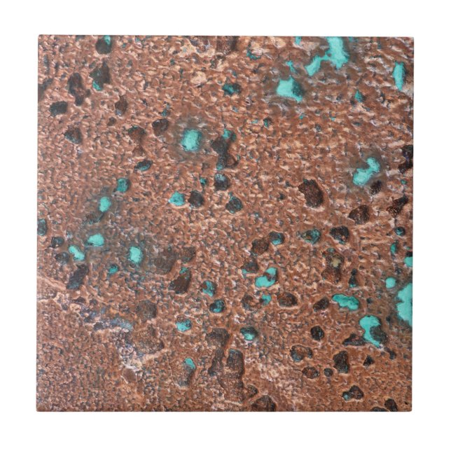 Rustic Patina Copper With Turquoise  Tile (Front)