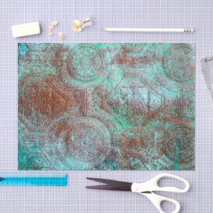 Rustic Patina Copper With Turquoise Tissue Paper