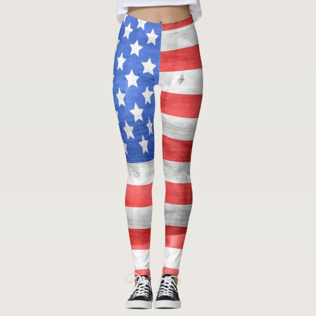 Rustic Patriotic American Flag Leggings (Front)