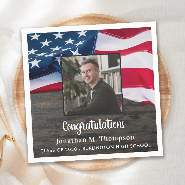Rustic Patriotic American Flag Military Graduation Napkin (Creator Uploaded)