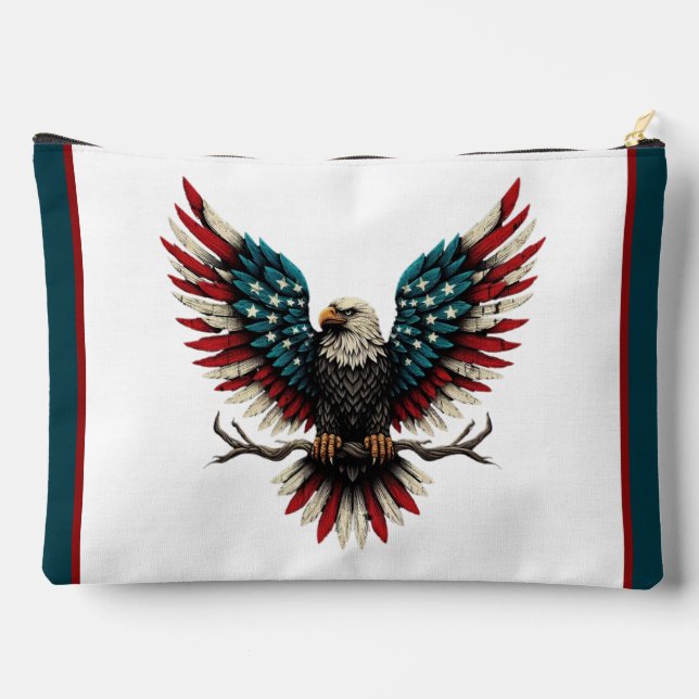 Rustic patriotic American/USA bald eagle Accessory Pouch (Back)