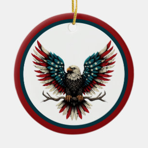 Rustic patriotic American/USA bald eagle Ceramic Tree Decoration