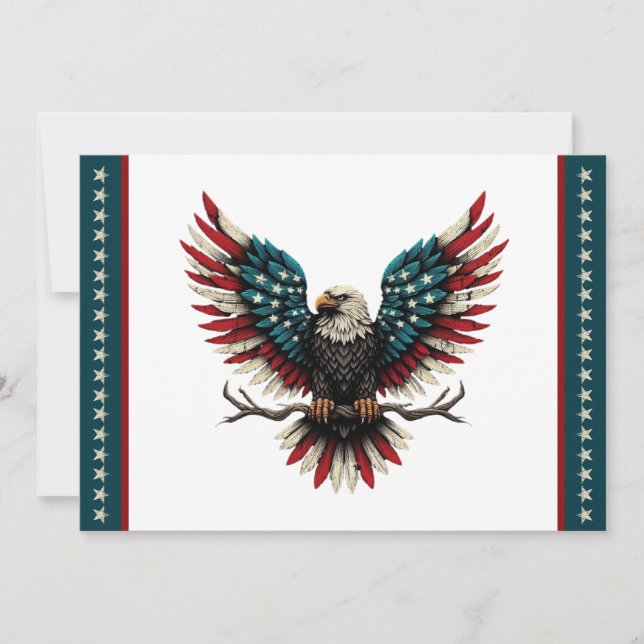Rustic patriotic American/USA bald eagle Holiday Card (Front)