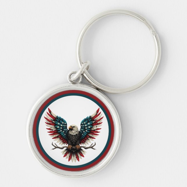 Rustic patriotic American/USA bald eagle Key Ring (Front)