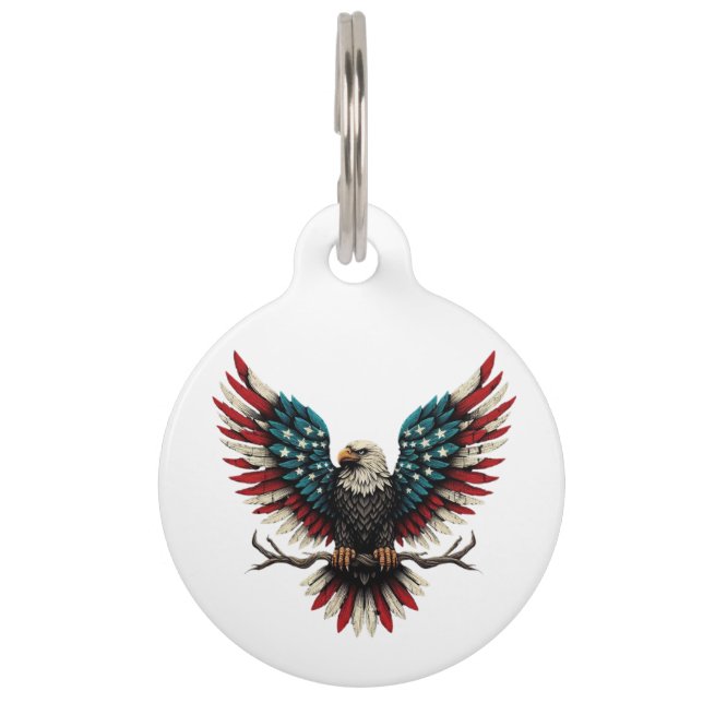 Rustic patriotic American/USA bald eagle Pet Tag (Front)