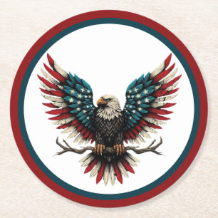 Rustic patriotic American/USA bald eagle Round Paper Coaster