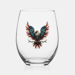 Rustic patriotic American/USA bald eagle Stemless Wine Glass