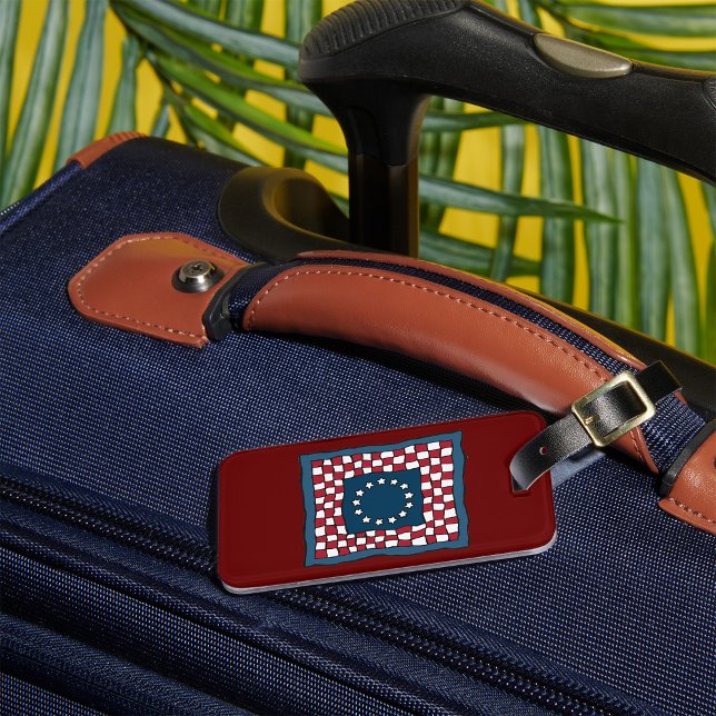 Rustic Patriotic Americana Quilt Pattern USA Art  Luggage Tag (Creator Uploaded)