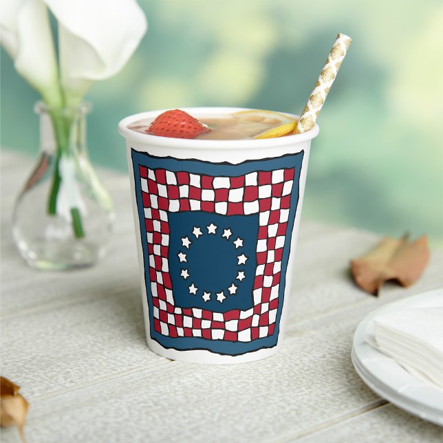 Rustic Patriotic Americana Quilt Pattern USA Art  Paper Cups (Creator Uploaded)