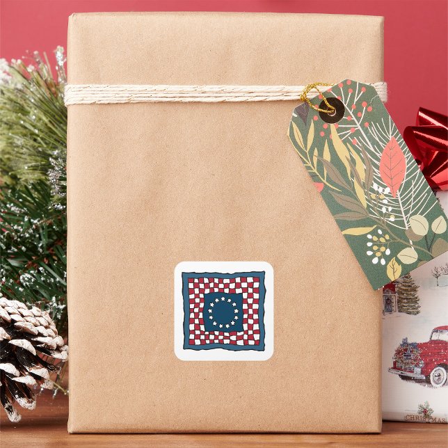 Rustic Patriotic Americana Quilt Pattern USA Art  Square Sticker (Creator Uploaded)
