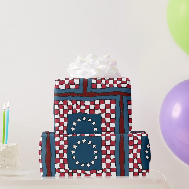 Rustic Patriotic Americana Quilt Pattern USA Art  Wrapping Paper (Creator Uploaded)