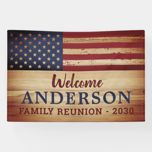 Rustic Patriotic Family Custom USA American Flag Banner (Horizontal)