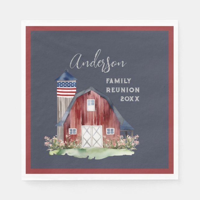Rustic Patriotic Family Reunion  Napkin (Front)